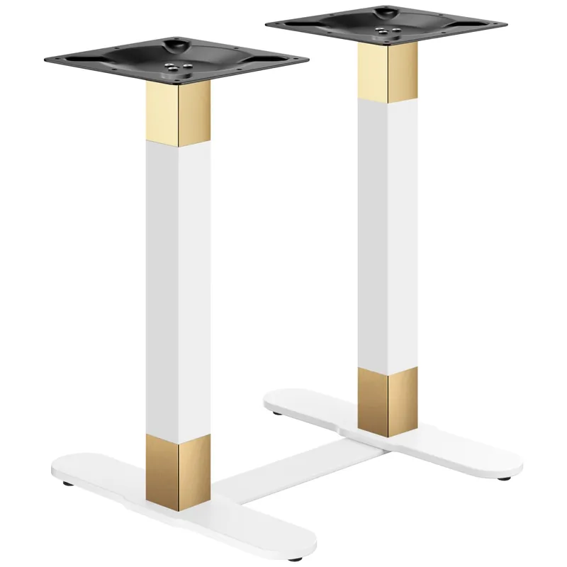 Bestseller CURVED | Bistro Doppel Tischgestell | Gold/Weiß | Höhe: 71 cm | Säule: 6 x 6 cm | Fuß: L 58 cm | + Verbinder