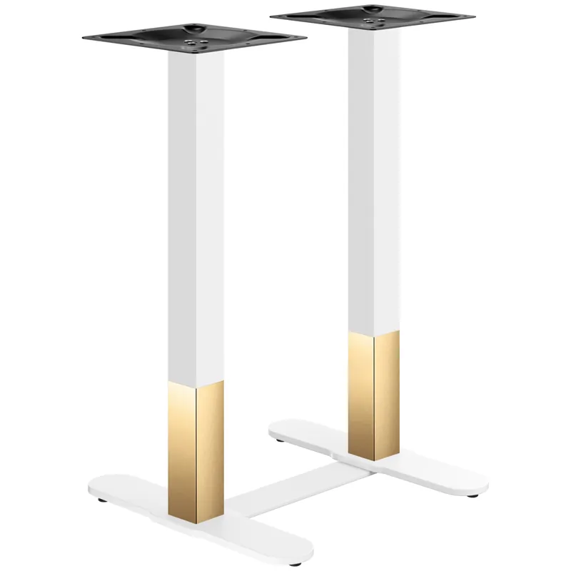 Top-Seller CURVED | Bistro Doppel Stehtischgestell | Gold/Weiß | Höhe: 104 cm | Säule: 6 x 6 cm | Fuß: L 58 cm | + Verbinder