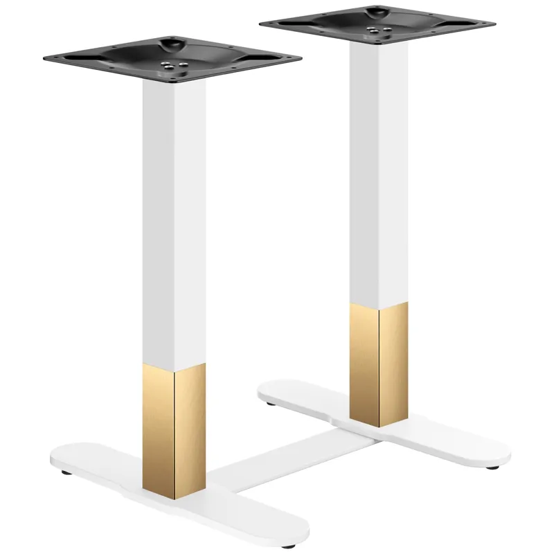 Direkt Vom Hersteller CURVED | Bistro Doppel Tischgestell | Gold/Weiß | Höhe: 71 cm | Säule: 6 x 6 cm | Fuß: L 58 cm | + Verbinder