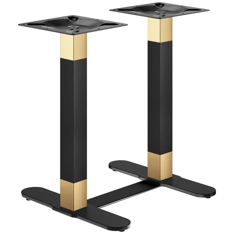 Abverkauf CURVED | Bistro Doppel Tischgestell | Gold/Schwarz | Höhe: 71 cm | Säule: 6 x 6 cm | Fuß: L 58 cm | + Verbinder