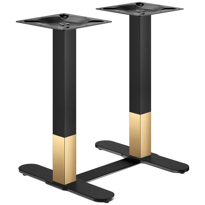 Top-Seller CURVED | Bistro Doppel Tischgestell | Gold/Schwarz | Höhe: 71 cm | Säule: 6 x 6 cm | Fuß: L 58 cm | + Verbinder