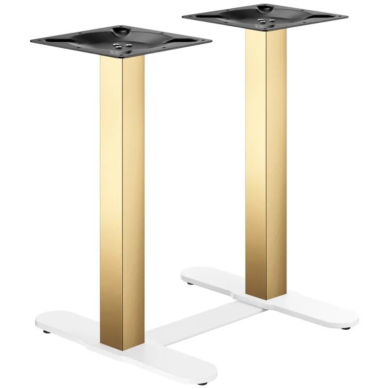 CURVED | Bistro Doppel Tischgestell | Gold/Weiß | Höhe: 71 cm | Säule: 6 x 6 cm | Fuß: L 58 cm | + Verbinder Kracherpreis