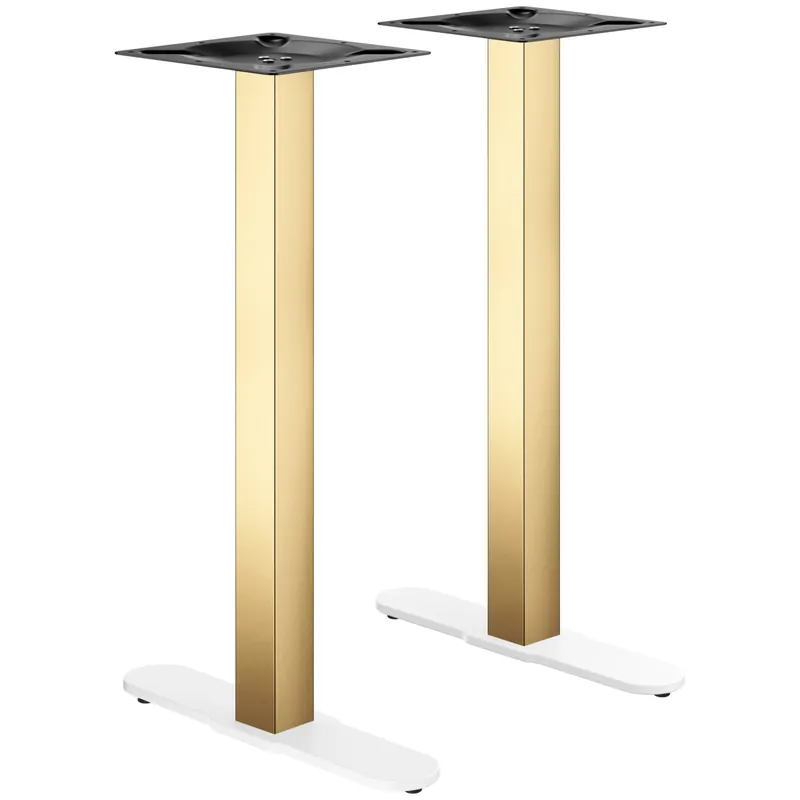 Rabatt CURVED | Bistro Doppel Stehtischgestell | Gold/Weiß | Höhe: 104 cm | Säule: 6 x 6 cm | Fuß: L 58 cm