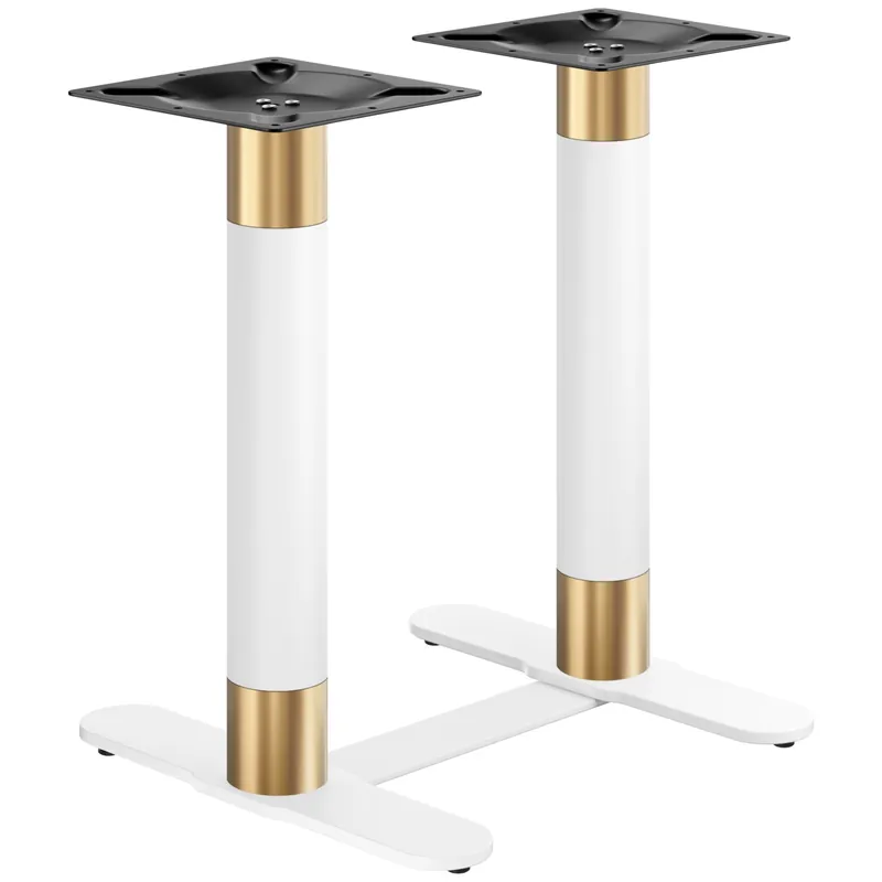 CURVED | Bistro Doppel Tischgestell | Gold/Weiß | Höhe: 71 cm | Säule: Ø 7,6 cm | Fuß: L 58 cm | + Verbinder Kostenfreie Lieferung