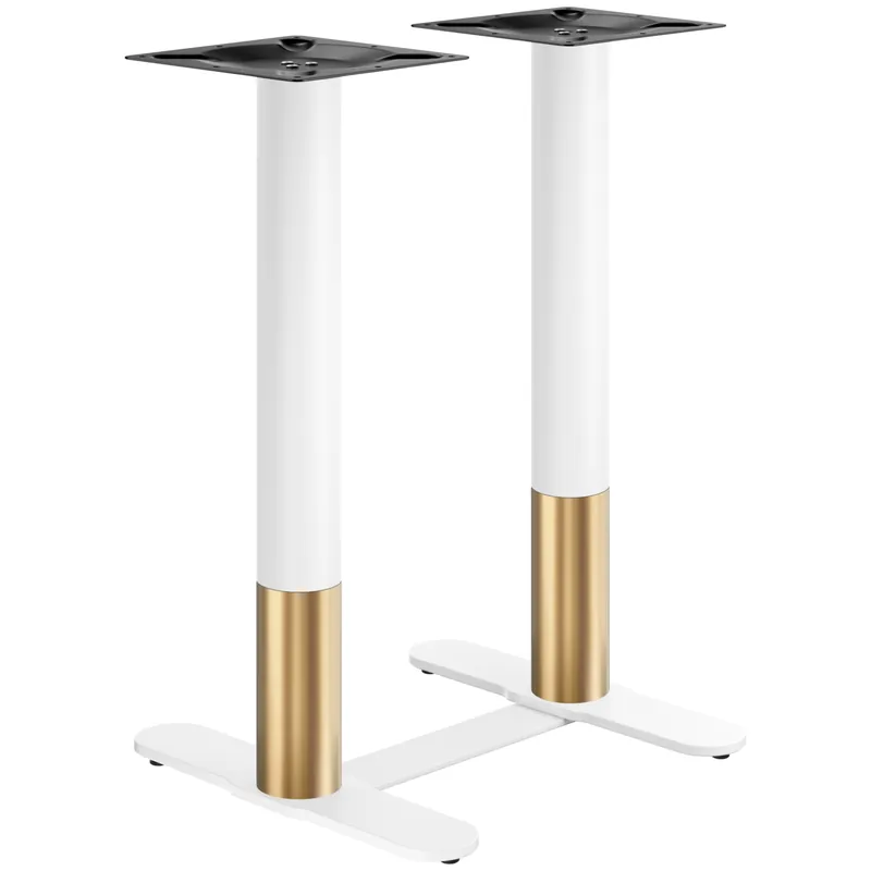 CURVED | Bistro Doppel Stehtischgestell | Gold/Weiß | Höhe: 104 cm | Säule: Ø 7,6 cm | Fuß: L 58 cm | + Verbinder Schneller Versand