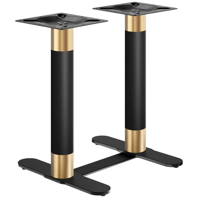 Letzte Chance CURVED | Bistro Doppel Tischgestell | Gold/Schwarz | Höhe: 71 cm | Säule: Ø 7,6 cm | Fuß: L 58 cm | + Verbinder