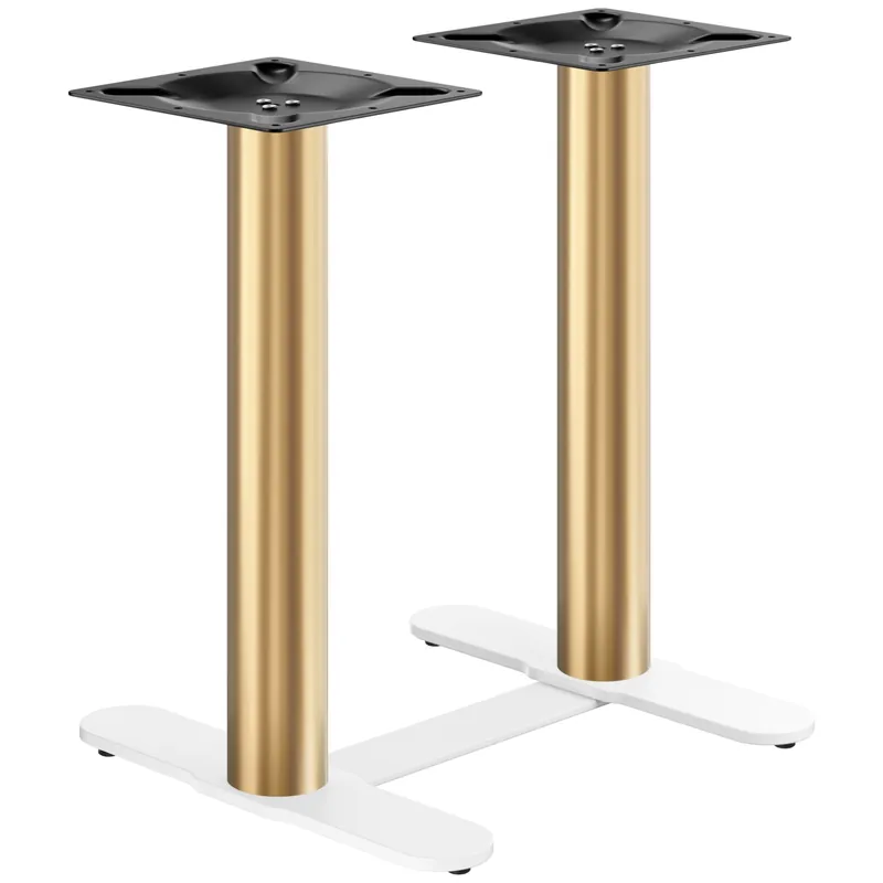 CURVED | Bistro Doppel Tischgestell | Gold/Weiß | Höhe: 71 cm | Säule: Ø 7,6 cm | Fuß: L 58 cm | + Verbinder Preis Gesenkt