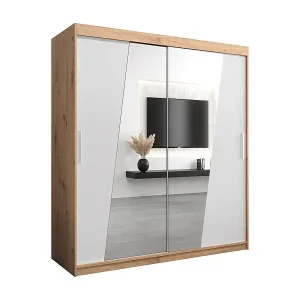 Schwebetürenschrank Wave 200/180/62 2-Türig (Artisan/Weiß) Super-Preis