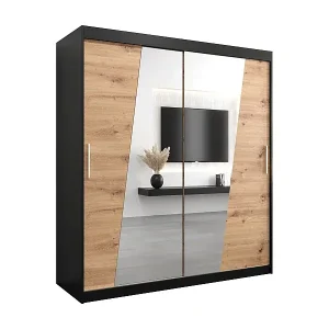 Schwebetürenschrank Wave 200/180/62 2-Türig (Schwarz/Artisan) Markenware