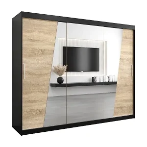 Schwebetürenschrank Wave 200/250/62 3-Türig (Schwarz/Sonoma) Meistverkauft