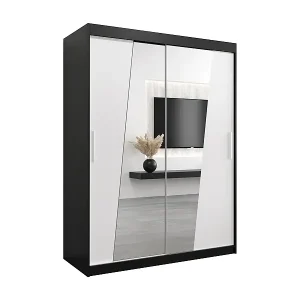 Gratis Versand Schwebetürenschrank Wave 200/150/62 2-Türig (Schwarz/Weiß)