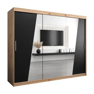 Schwebetürenschrank Wave 200/250/62 3-Türig (Artisan/Schwarz) Nur Heute