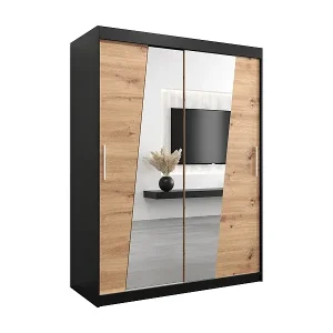 Neue Kollektion Schwebetürenschrank Wave 200/150/62 2-Türig (Schwarz/Artisan)