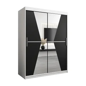 Schwebetürenschrank Maroko 200/150/62 2-Türig (Weiß/Schwarz) Schneller Versand