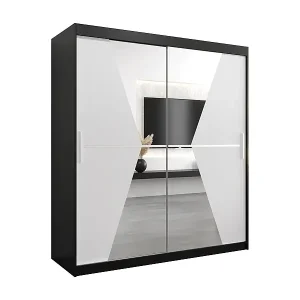 Schwebetürenschrank Maroko 200/180/62 2-Türig (Schwarz/Weiß) Kostenloser Versand