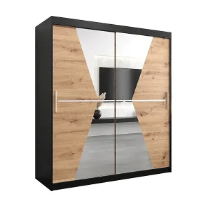 Schwebetürenschrank Maroko 200/180/62 2-Türig (Schwarz/Artisan) Top-Angebot