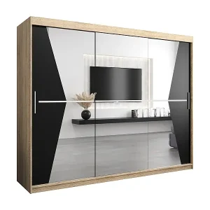 Neue Kollektion Schwebetürenschrank Maroko 200/250/62 2-Türig (Sonoma/Schwarz)