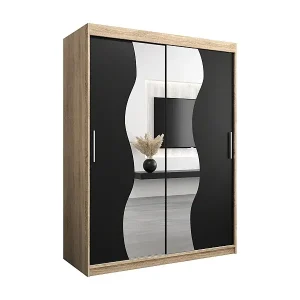 SCHWEBETÜRENSCHRANK MADRYT 200/150/62 2-türig (Sonoma/Schwarz) Sichere Zahlung