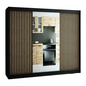 Kostenloser Rückversand SCHWEBETÜRENSCHRANK LAMELO 2 200/250/62 3-türig (Schwarz/Schwarz/Artisan)