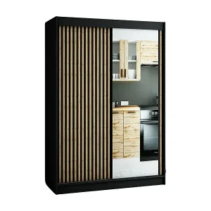 SCHWEBETÜRENSCHRANK LAMELO 2 200/150/62 2-türig (Schwarz/Schwarz/Artisan) Preisknaller