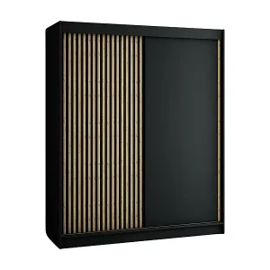 Preis Gesenkt SCHWEBETÜRENSCHRANK LAMELO 200/180/62 2-türig (Schwarz/Schwarz/Artisan)