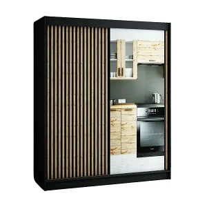 SCHWEBETÜRENSCHRANK LAMELO 2 200/180/62 2-türig (Schwarz/Schwarz/Artisan) Kostenloser Rückversand