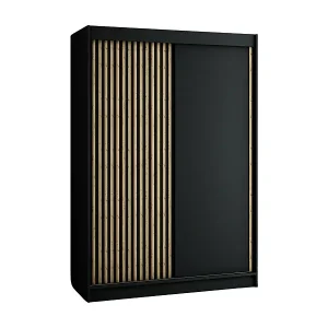 SCHWEBETÜRENSCHRANK LAMELO 200/150/62 2-türig (Schwarz/Schwarz/Artisan) Ausverkauf