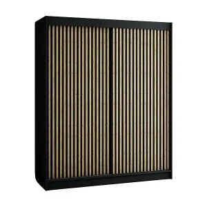 SCHWEBETÜRENSCHRANK LAMELO 1 200/180/62 2-türig (Schwarz/Schwarz/Artisan) Beliebt