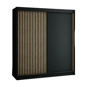 SCHWEBETÜRENSCHRANK LAMELO 200/200/62 2-türig (Schwarz/Schwarz/Artisan) Abverkauf