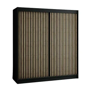 SCHWEBETÜRENSCHRANK LAMELO 1 200/200/62 2-türig (Schwarz/Schwarz/Artisan) Highlight