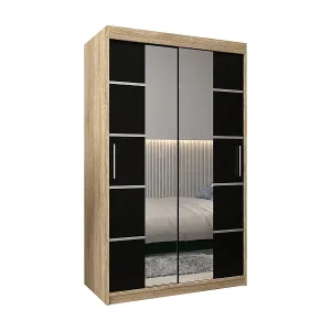 SCHWEBETÜRENSCHRANK VERONA 4 200/120/62 2-türig (Sonoma/Schwarz) Echt