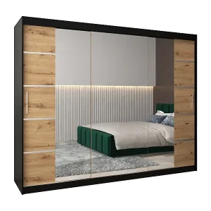 Kostenloser Versand SCHWEBETÜRENSCHRANK VERONA 4 200/250/62 3-türig (Schwarz/Artisan)