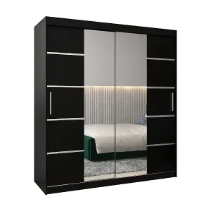 SCHWEBETÜRENSCHRANK VERONA 4 200/180/62 2-türig (Schwarz/Schwarz) Kostenloser Rückversand