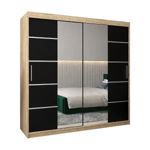 Abverkauf SCHWEBETÜRENSCHRANK VERONA 4 200/200/62 2-türig (Sonoma/Schwarz)