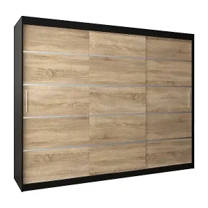 SCHWEBETÜRENSCHRANK VERONA 1 200/250/62 3-türig (Schwarz/Sonoma) Sonderangebot