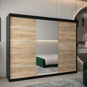 Top-Preis SCHWEBETÜRENSCHRANK VERONA 2 200/250/62 3-türig (Schwarz/Sonoma)