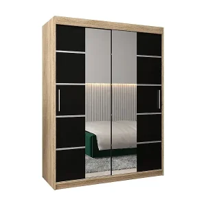 Bestpreis SCHWEBETÜRENSCHRANK VERONA 4 200/150/62 2-türig (Sonoma/Schwarz)