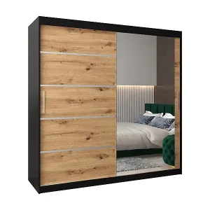 Nur Heute SCHWEBETÜRENSCHRANK VERONA 2 200/200/62 2-türig (Schwarz/Artisan)