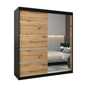 SCHWEBETÜRENSCHRANK VERONA 2 200/180/62 2-türig (Schwarz/Artisan) Aktuell