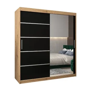 SCHWEBETÜRENSCHRANK VERONA 2 200/180/62 2-türig (Artisan/Schwarz) Preiswert