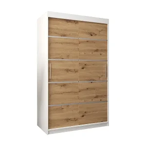 Preisreduziert SCHWEBETÜRENSCHRANK VERONA 1 200/120/62 2-türig (Weiß/Sonoma)