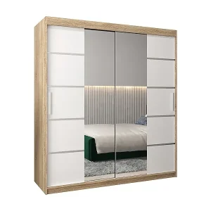 SCHWEBETÜRENSCHRANK VERONA 4 200/180/62 2-türig (Sonoma/Weiß) Preisreduziert