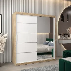 SCHWEBETÜRENSCHRANK VERONA 2 200/180/62 2-türig (Sonoma/Weiß) Neuheit