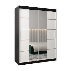 Mega-Angebot SCHWEBETÜRENSCHRANK VERONA 4 200/150/62 2-türig (Schwarz/Weiß)