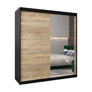 SCHWEBETÜRENSCHRANK VERONA 2 200/180/62 2-türig (Schwarz/Sonoma) Letzte Chance