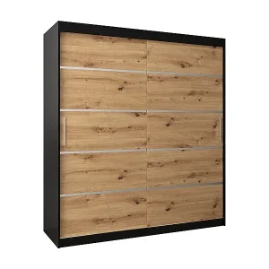 SCHWEBETÜRENSCHRANK VERONA 1 200/180/62 2-türig (Schwarz/Artisan) Billig