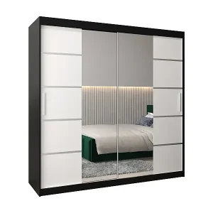 Neu SCHWEBETÜRENSCHRANK VERONA 4 200/200/62 2-türig (Schwarz/Weiß)