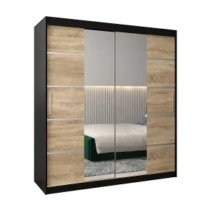 SCHWEBETÜRENSCHRANK VERONA 4 200/180/62 2-türig (Schwarz/Sonoma) Highlight