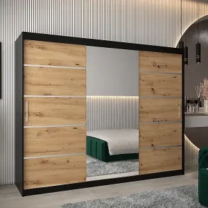 SCHWEBETÜRENSCHRANK VERONA 2 200/250/62 3-türig (Schwarz/Artisan) Preiswert