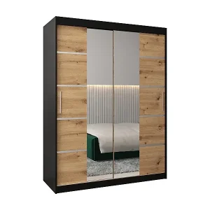 SCHWEBETÜRENSCHRANK VERONA 4 200/150/62 2-türig (Schwarz/Artisan) Begrenztes Angebot